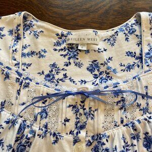 eileen west women S nightgown cotton blue white floral sundress lace ruffle